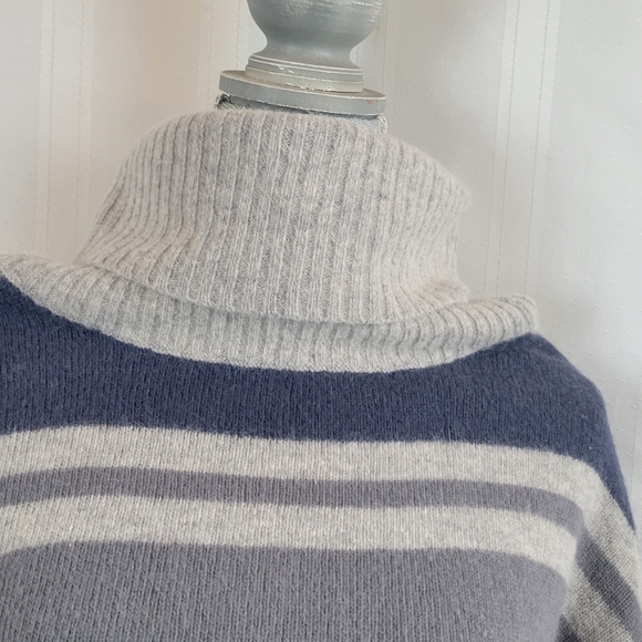 Kenar Woman's Lambs Wool and Angora Sweater Cowl Neck, Grey, Blue Stripe, Medium - Picture 3 of 5